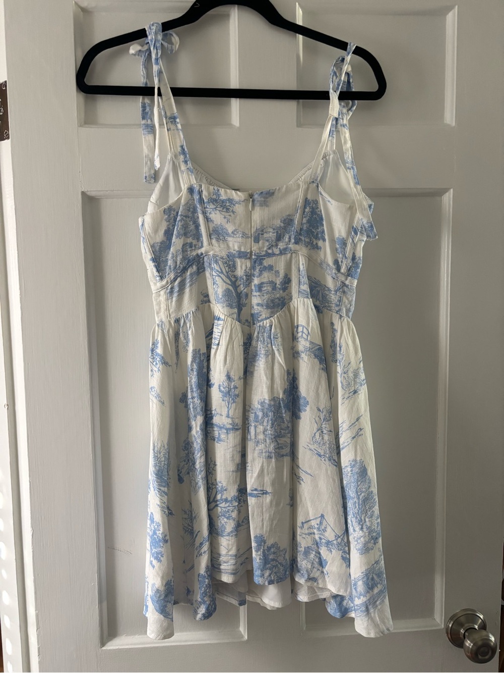 Light Blue Toile Tie-Shoulder Mini Dress